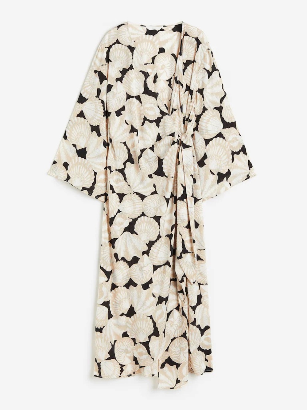H&M Limited Edition Women's Black & Cream Coastal Seashells Wrap Kimono Cover-Up - Picture 5 of 6